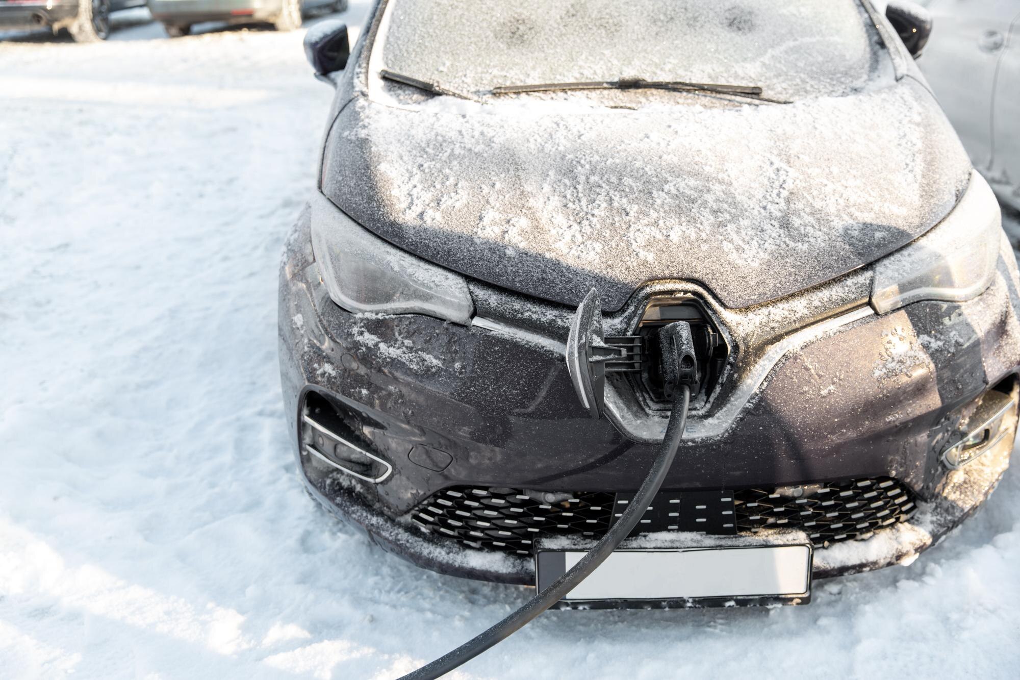 Sähköauto latauksessa pakkassäässä